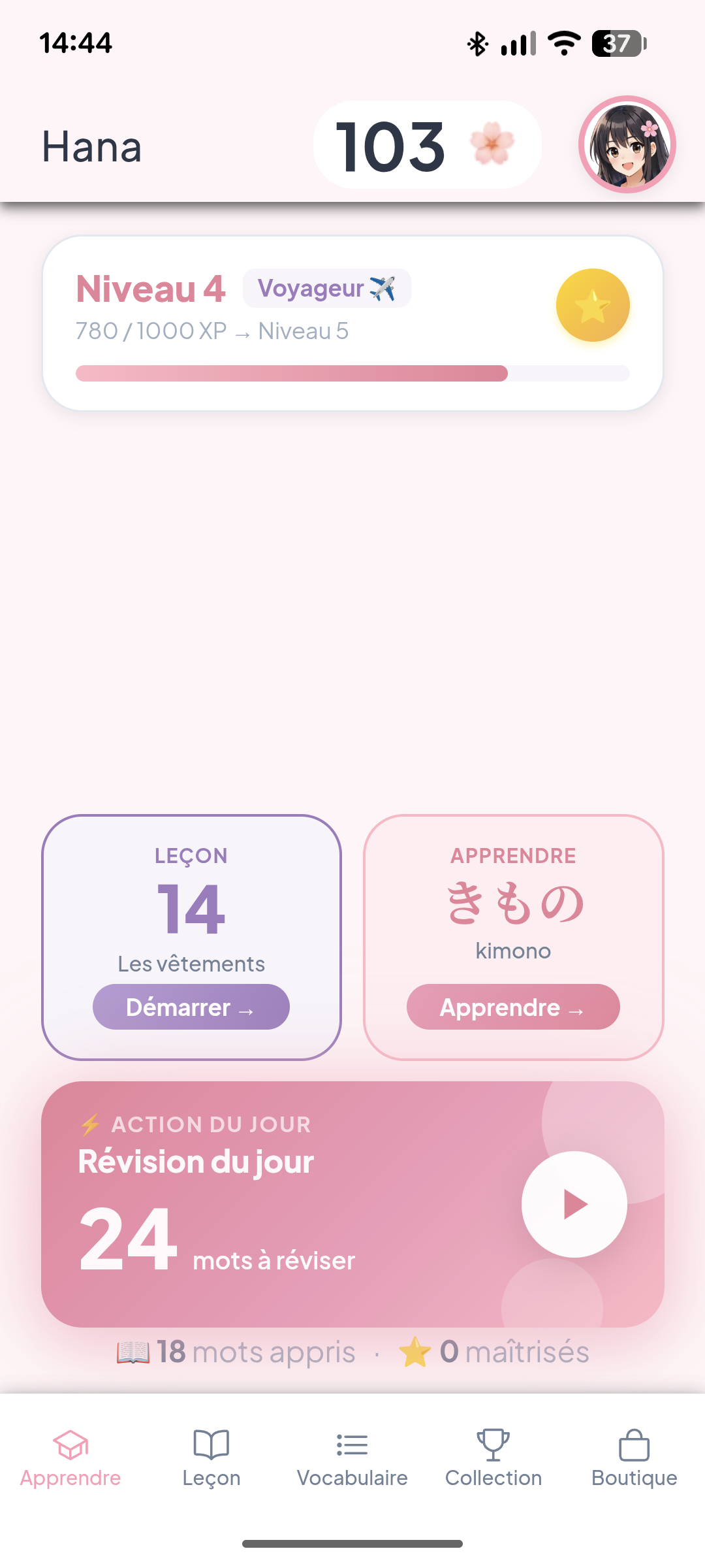 Capture d'écran de l'application Hana